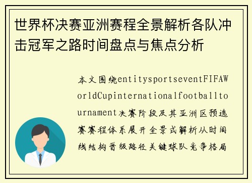 世界杯决赛亚洲赛程全景解析各队冲击冠军之路时间盘点与焦点分析