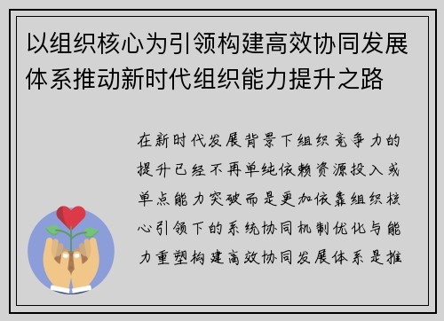 以组织核心为引领构建高效协同发展体系推动新时代组织能力提升之路